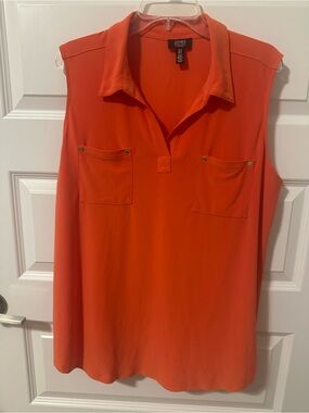 Jones New York Sleeveless Polo-Style Shell in Bright Orange